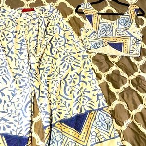 High waist 2pc long wide leg pants set, worn once gently used like new